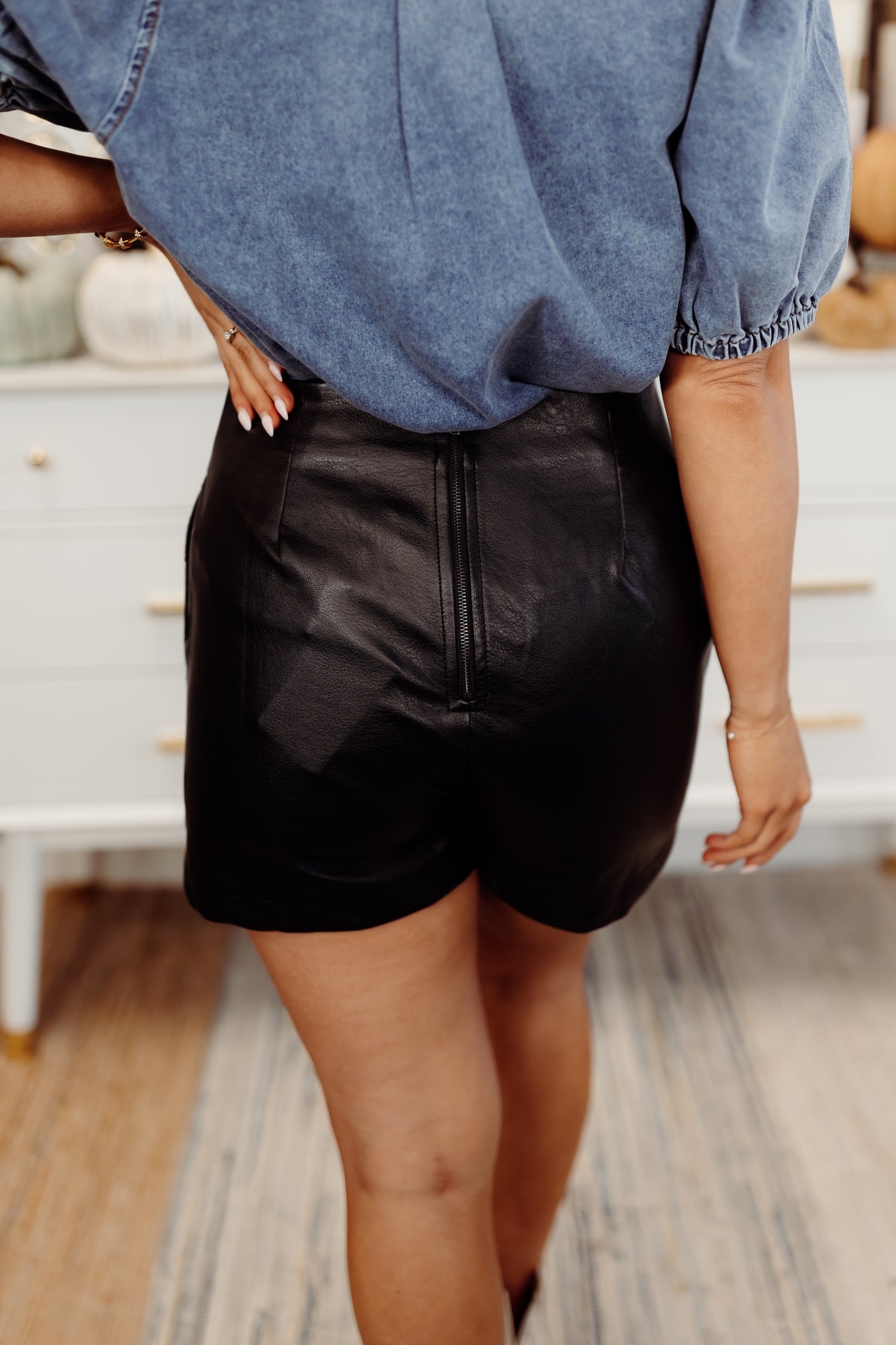 Black Quilted Faux Leather Skort