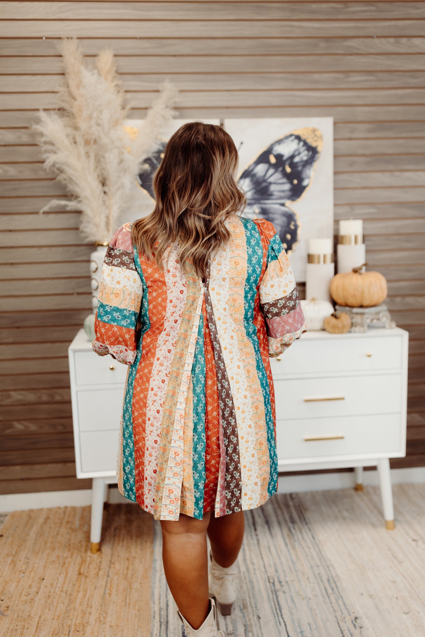 Multicolor Printed 3/4 Sleeve Mini Dress