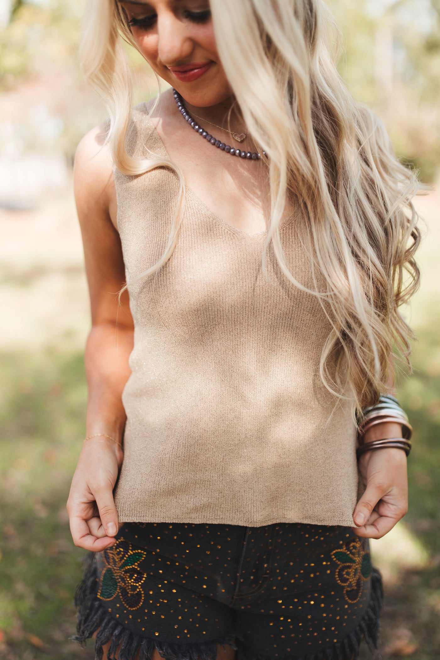 Gold Glitter Knit Tank