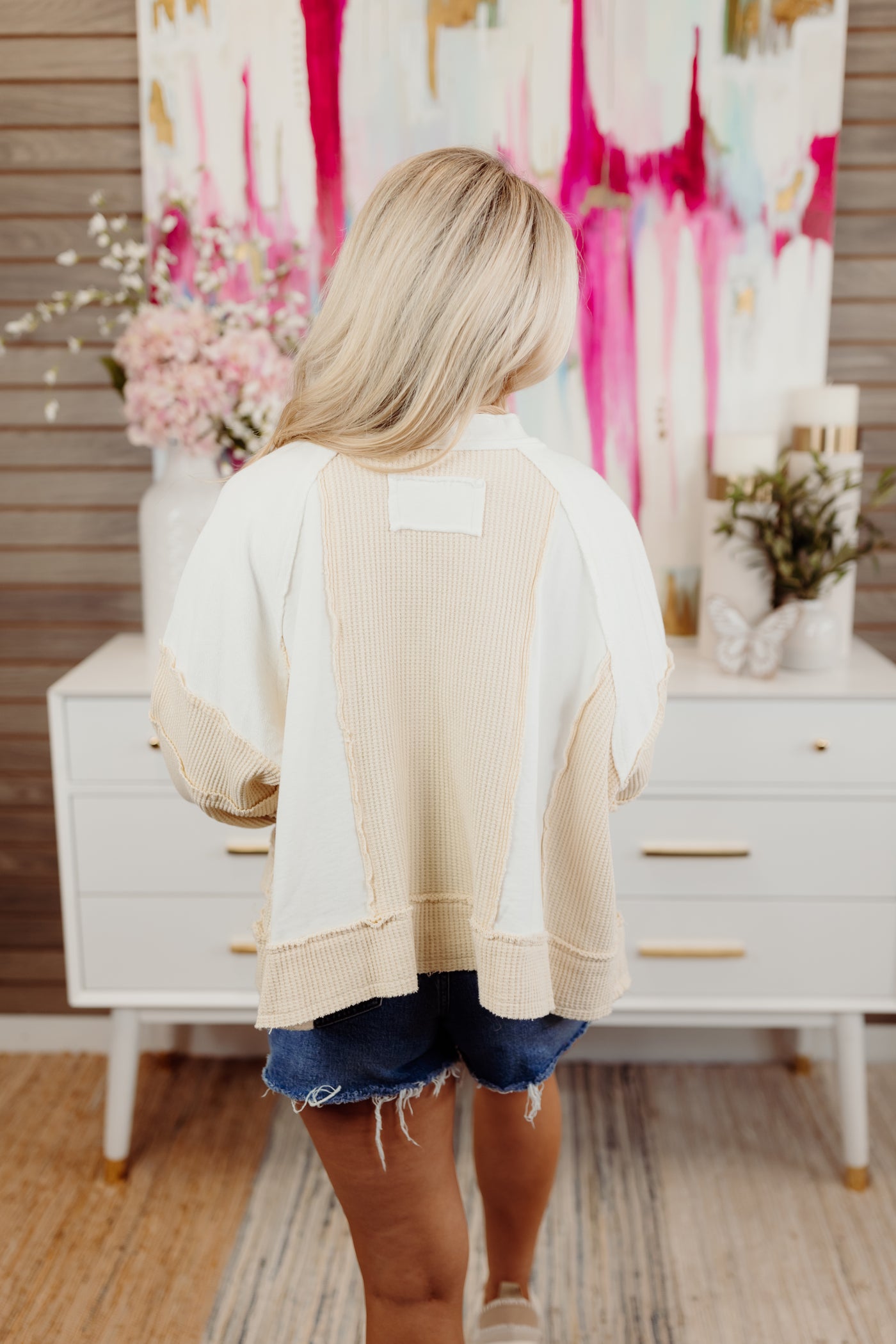 Ivory Multi Contrast Notch Neck Pullover