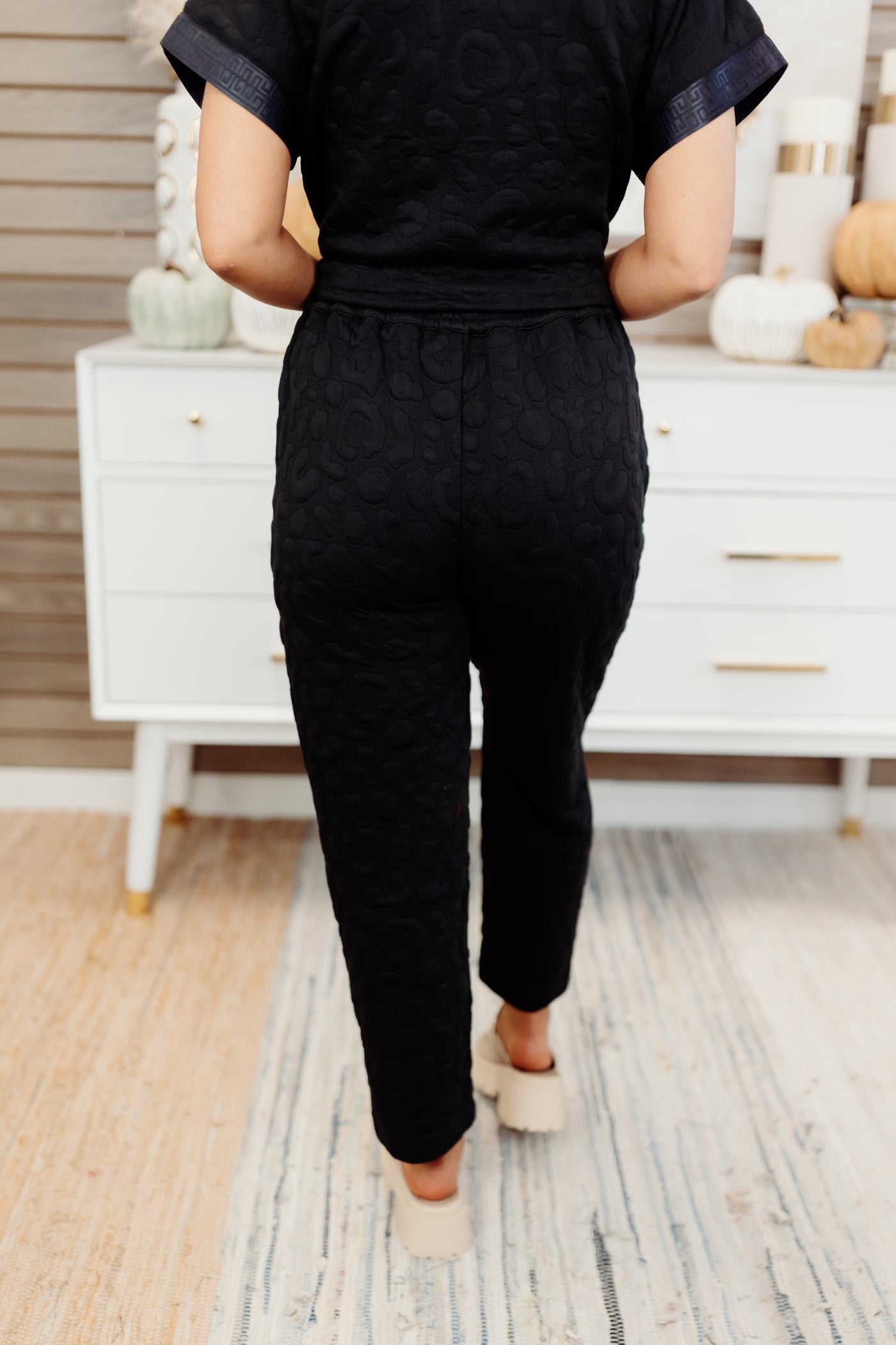 Emily McCarthy Joy Jogger in Quilt Jacquard Black Cheetah