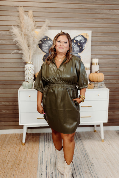 Emily McCarthy Palmer Dress in Olive Night Leather