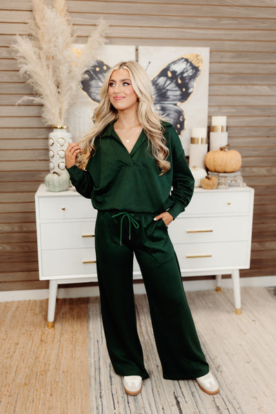 Evergreen Butter Soft Notch Neck Pullover and Pant Set