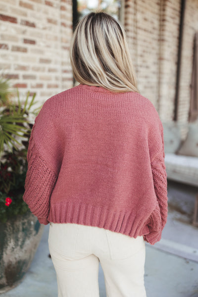 Mauve Cable Knit Turtleneck Poncho