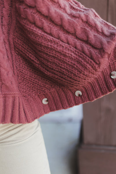 Mauve Cable Knit Turtleneck Poncho