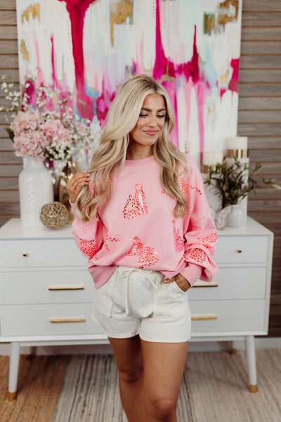 Pink Sequin Cheetah Loose Fit Sweatshirt