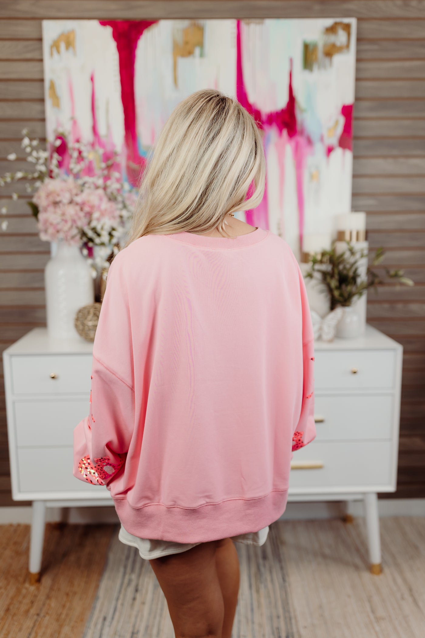 Pink Sequin Cheetah Loose Fit Sweatshirt