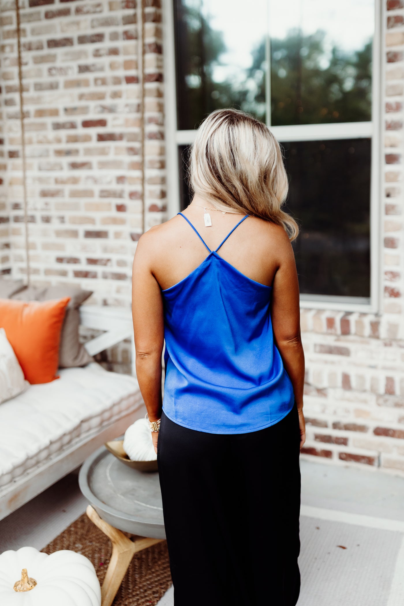 Sapphire Satin Cowl Neck Tank