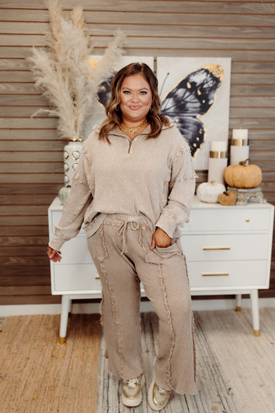 Mocha Ribbed 1/4 Zip Pullover and Pant Set