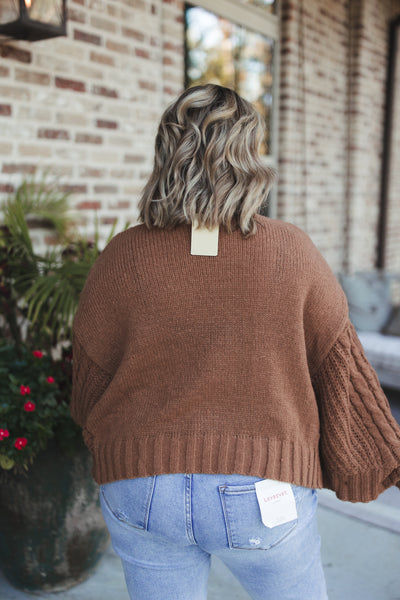 Camel Cable Knit Turtleneck Poncho