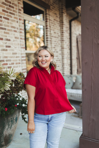 Karlie Burgundy Solid Poplin Collared Top