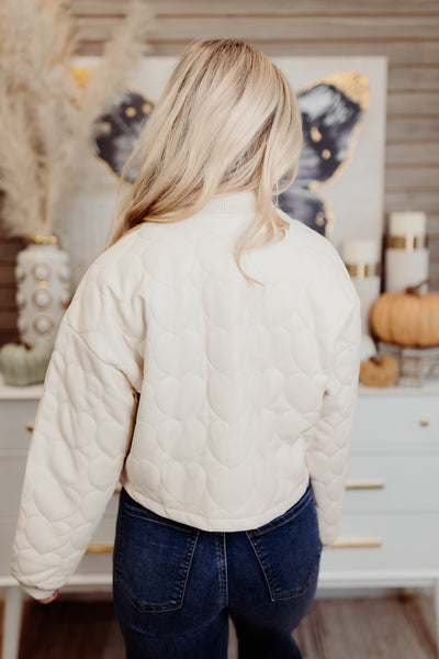 Dolce Cabo Creme Faux Leather Heart Quilted Jacket