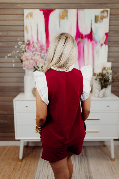 Garnet Textured Flutter Sleeve Top and Short Set