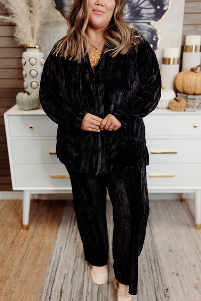 Molly Bracken Black Button Down Blouse and Pant Set