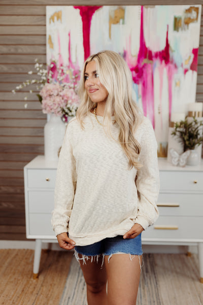 Cream Round Neck Long Sleeve Slouchy Sweater