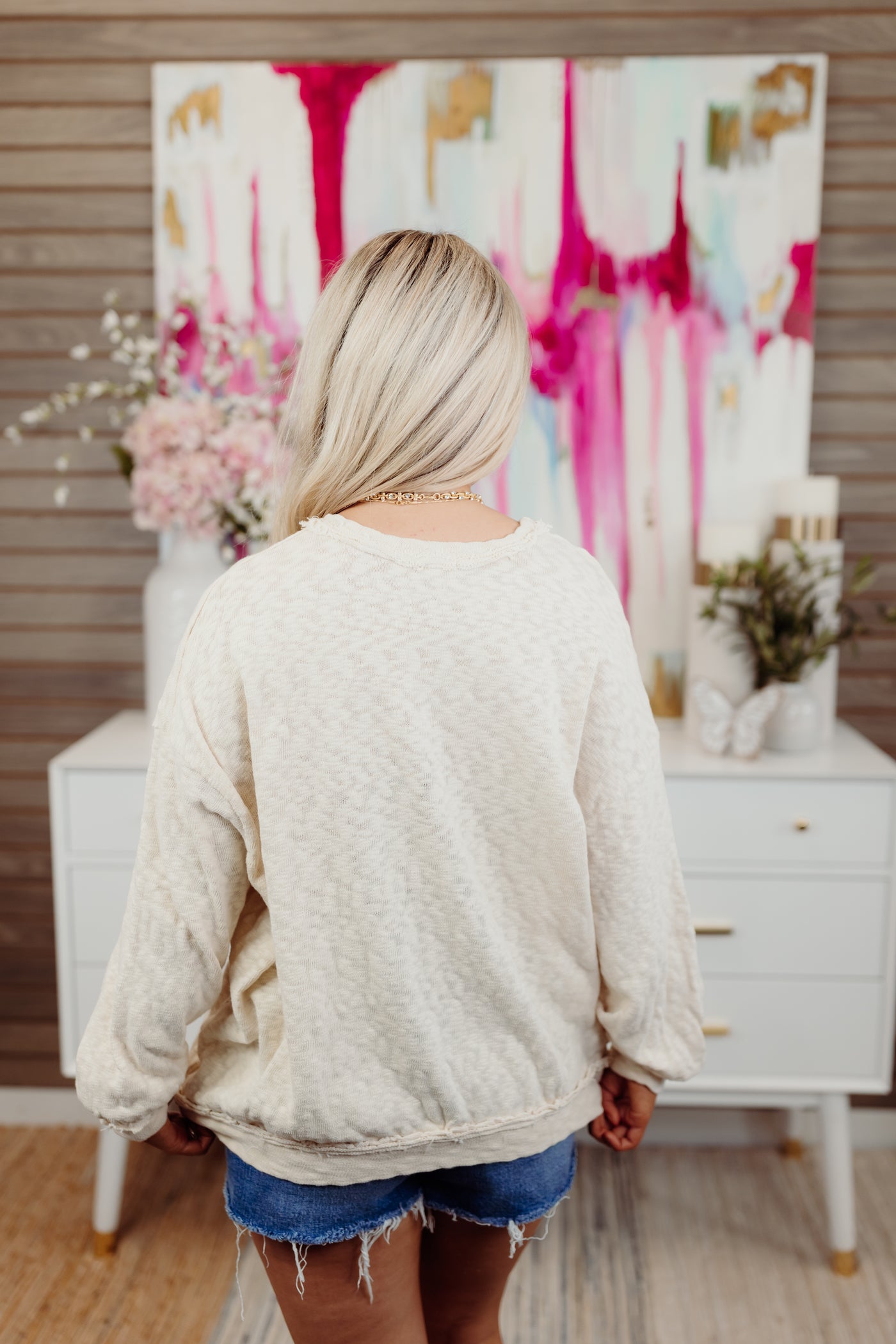 Cream Round Neck Long Sleeve Slouchy Sweater