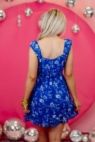 Blue Dainty Floral Square Neck Sundress