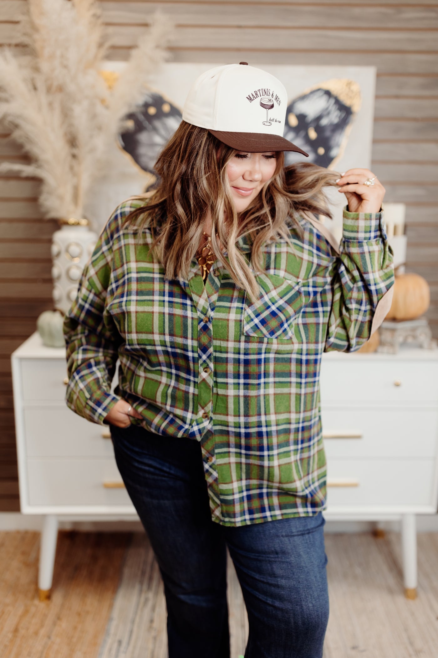 Sage Plaid Acid Wash Oversized Button Down