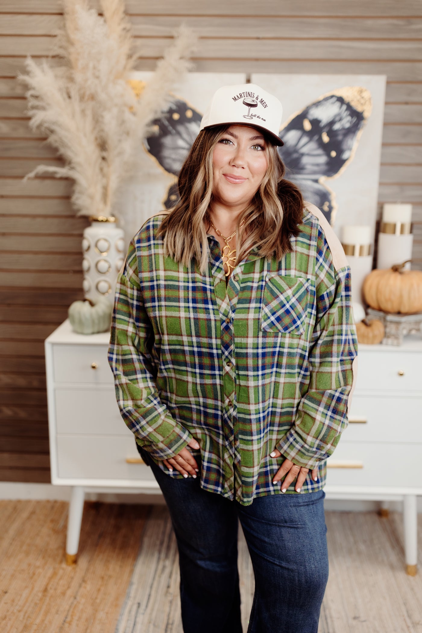 Sage Plaid Acid Wash Oversized Button Down