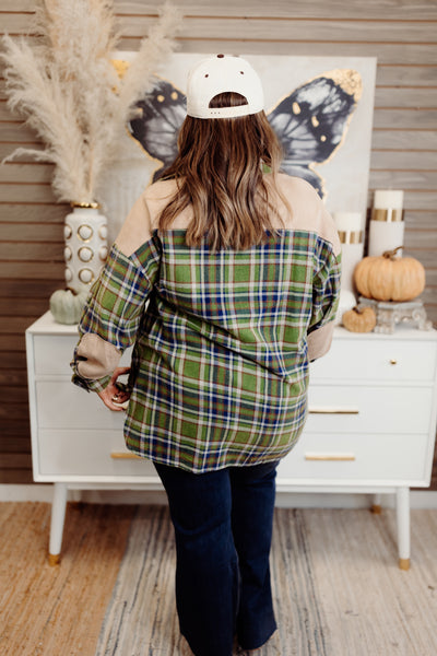 Sage Plaid Acid Wash Oversized Button Down