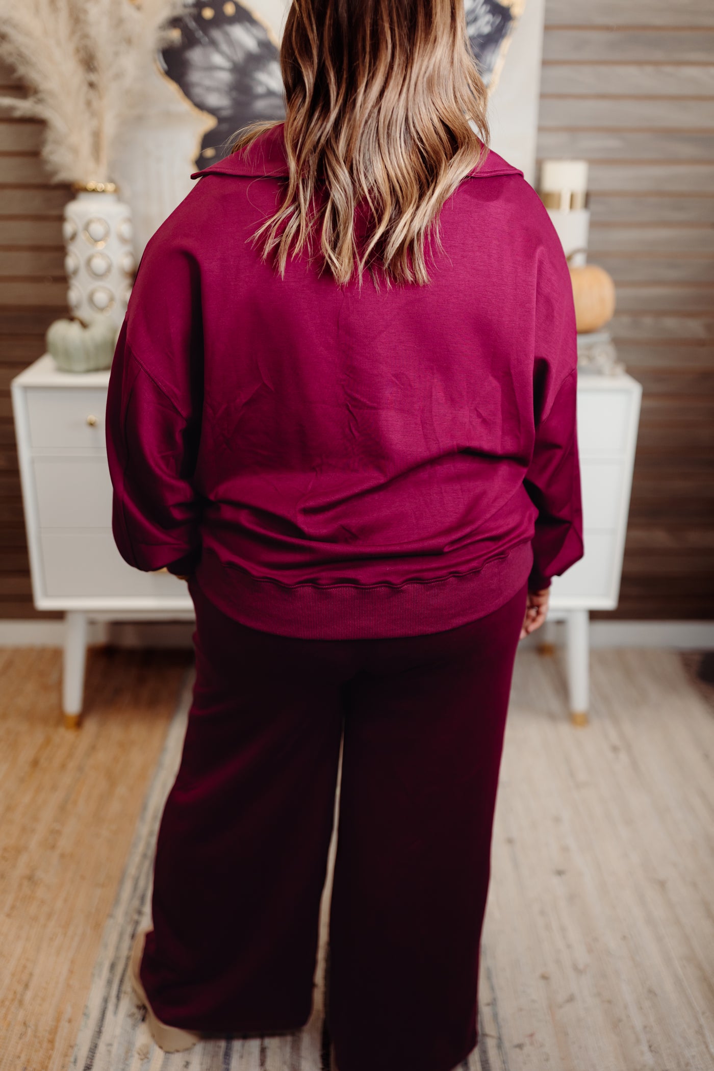 Merlot Butter Soft Notch Neck Pullover and Pant Set