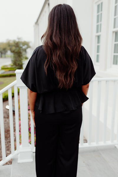 Black V-Neck Ruffle Jumpsuit