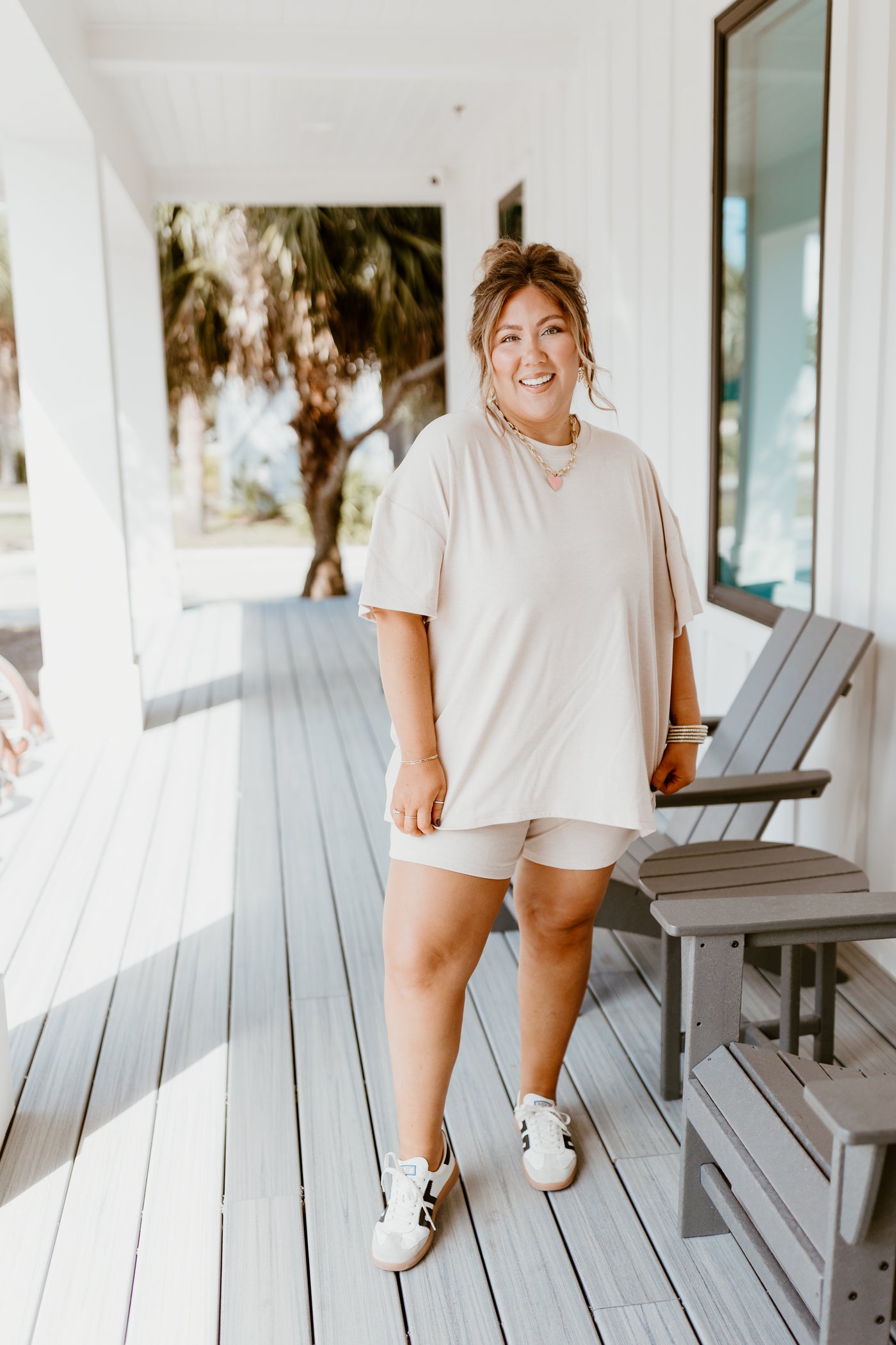 Taupe Oversized Top and Elastic Waist Short Set