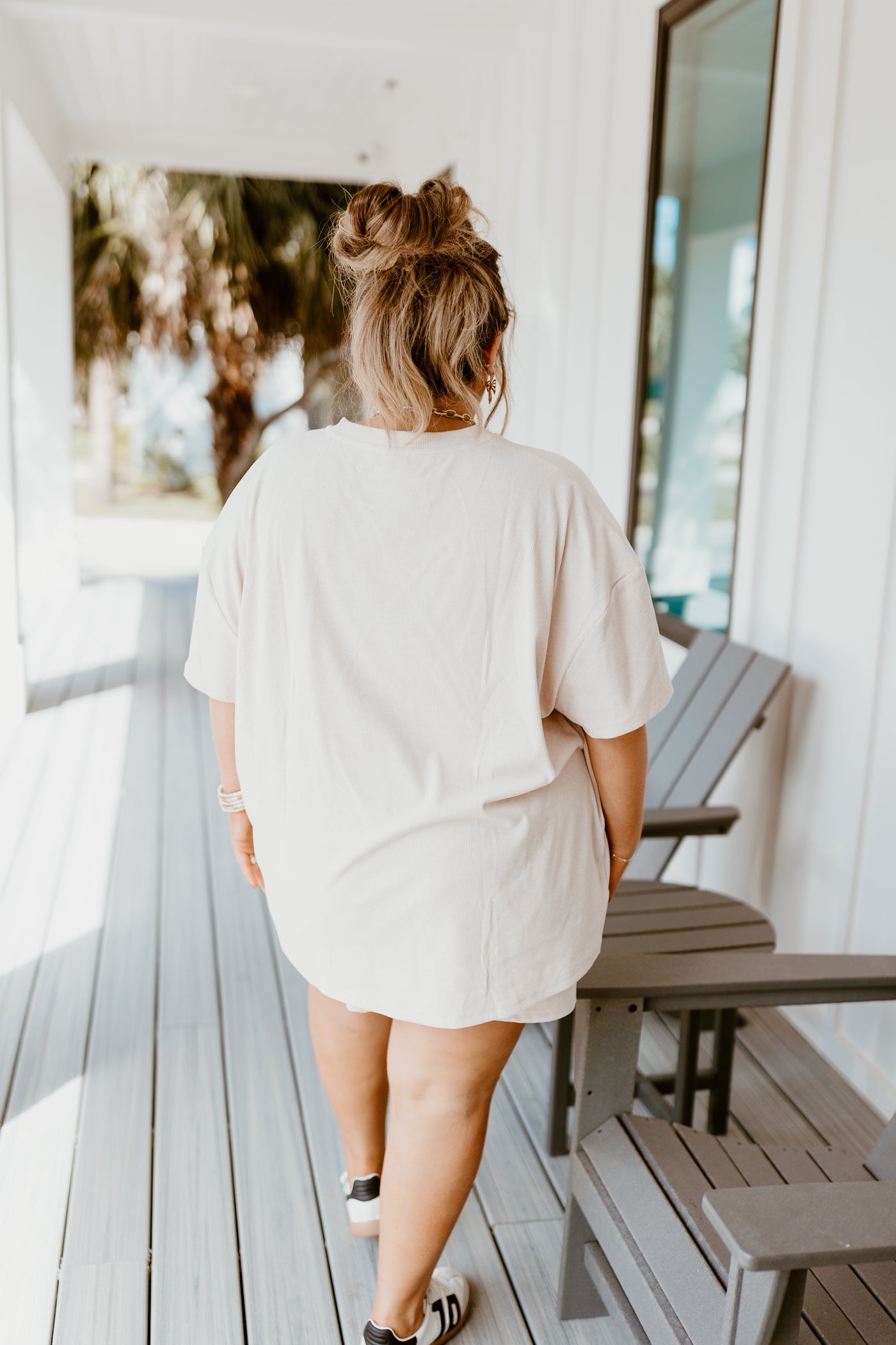 Taupe Oversized Top and Elastic Waist Short Set