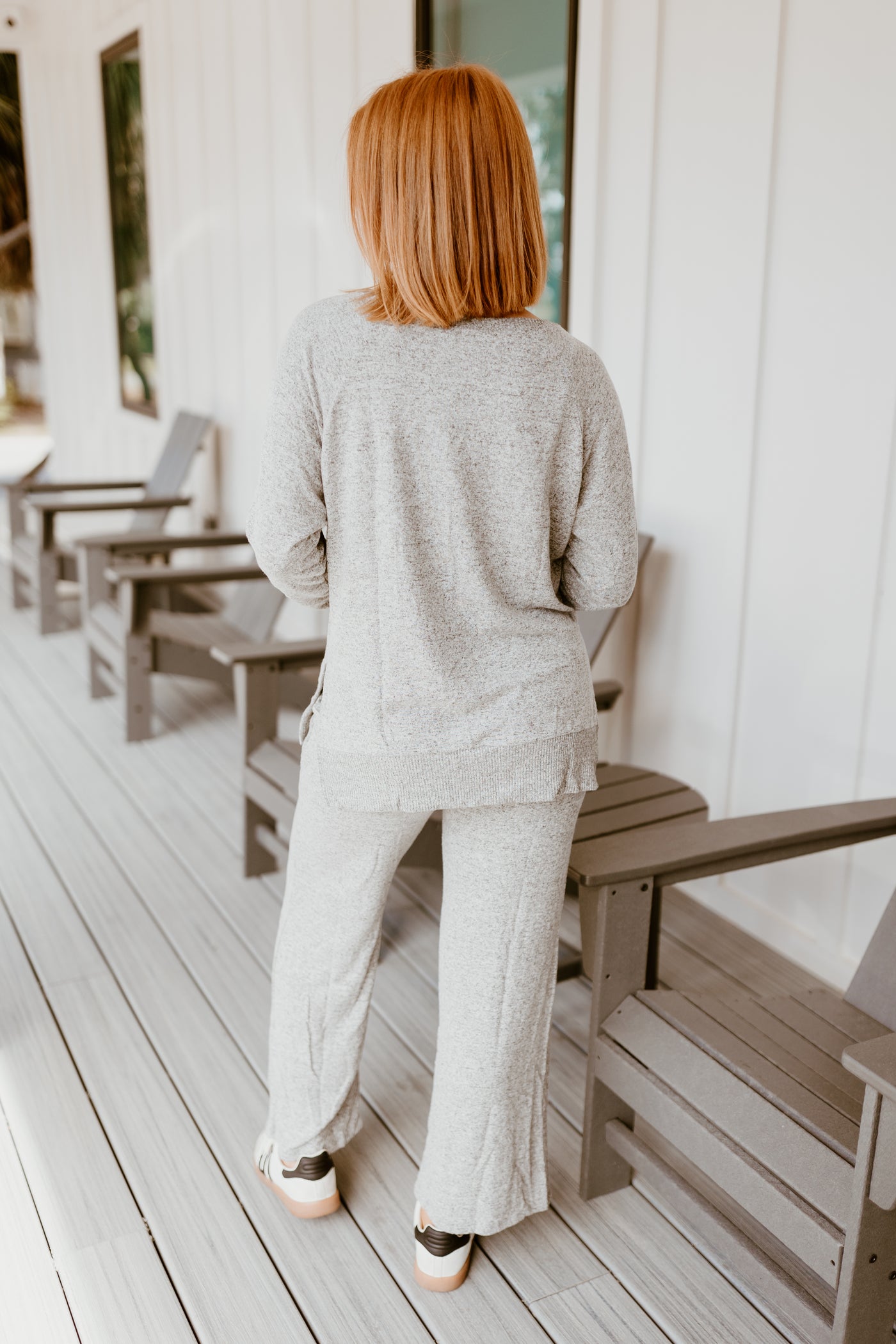 Grey Brushed Knit Long Sleeve Top and Pant Set