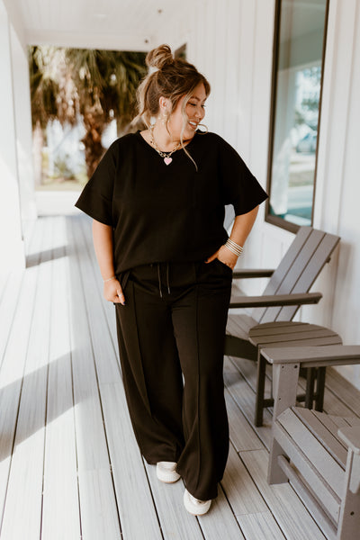 Black Short Sleeve Top and Wide Leg Pant Set