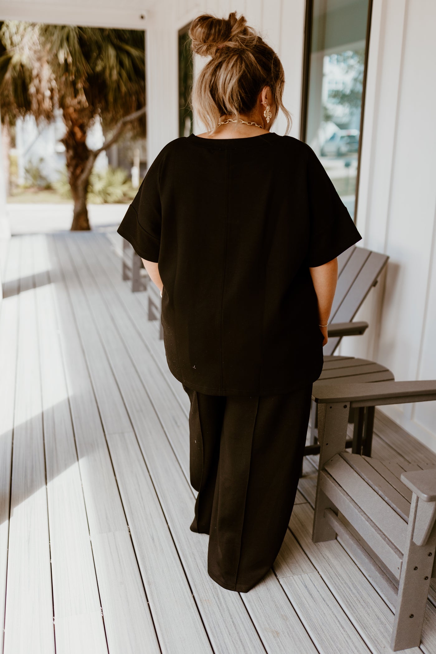 Black Short Sleeve Top and Wide Leg Pant Set