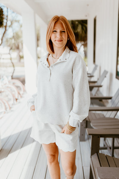 Heather White Scallop Pullover and Short Set