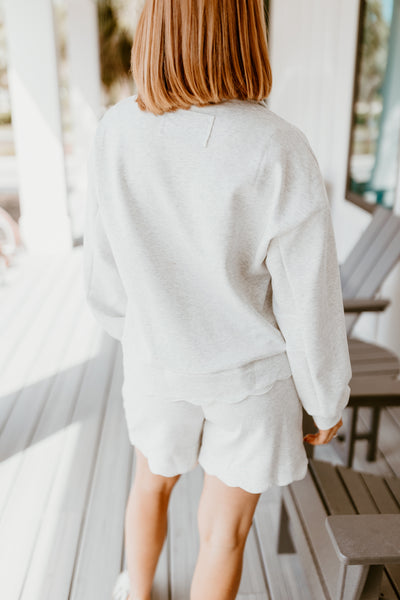 Heather White Scallop Pullover and Short Set