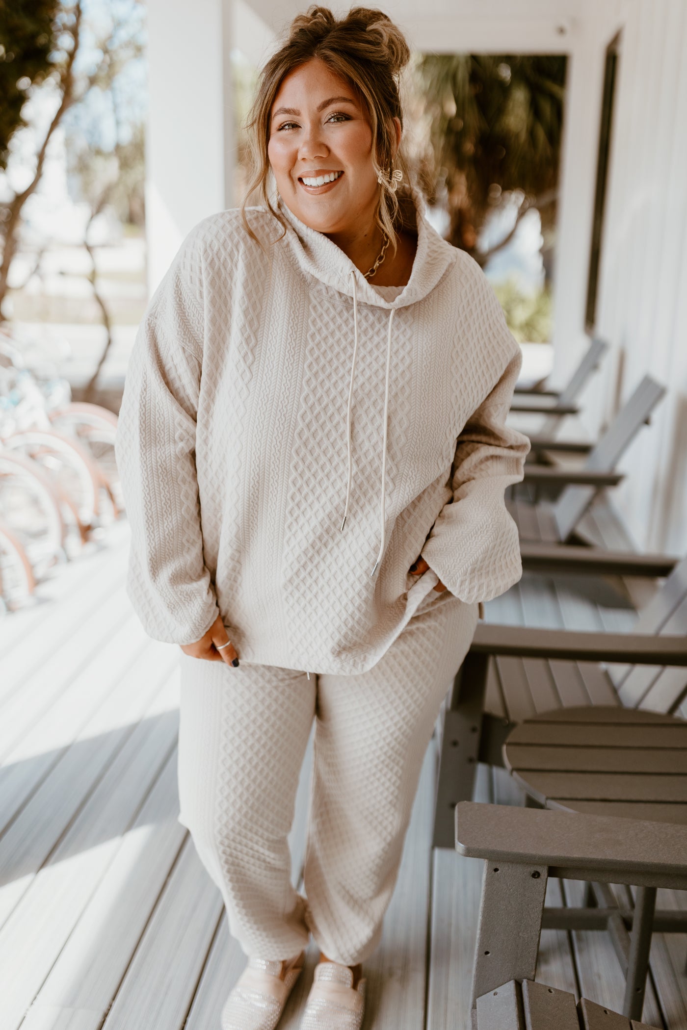 Stone Cable Knit Long Sleeve Pullover and Jogger Set