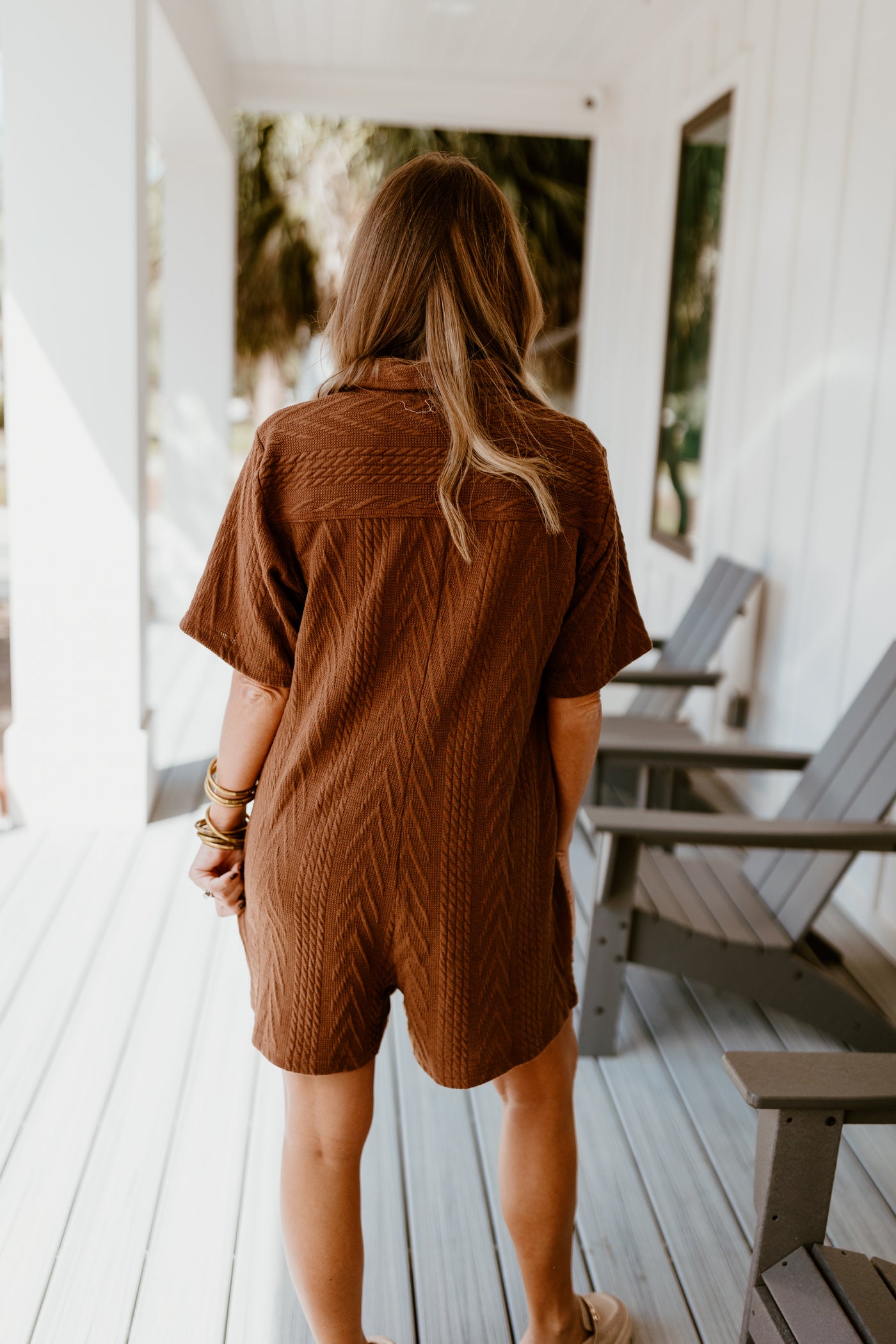 Brown Short Sleeve Button Down Romper