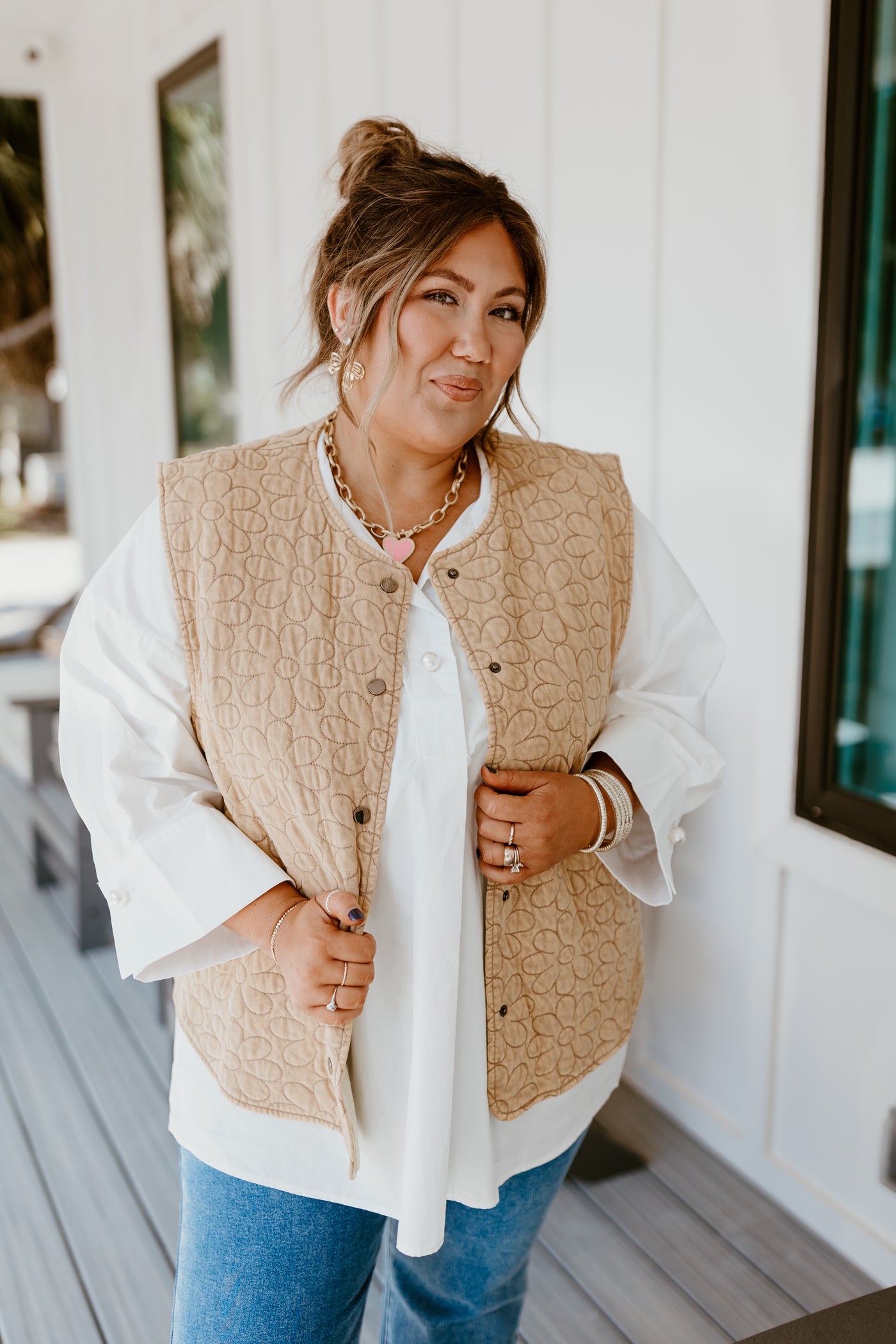 White 3/4 Sleeve Collared Blouse