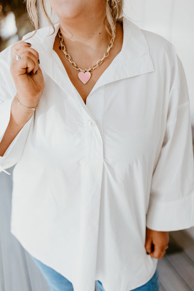 White 3/4 Sleeve Collared Blouse