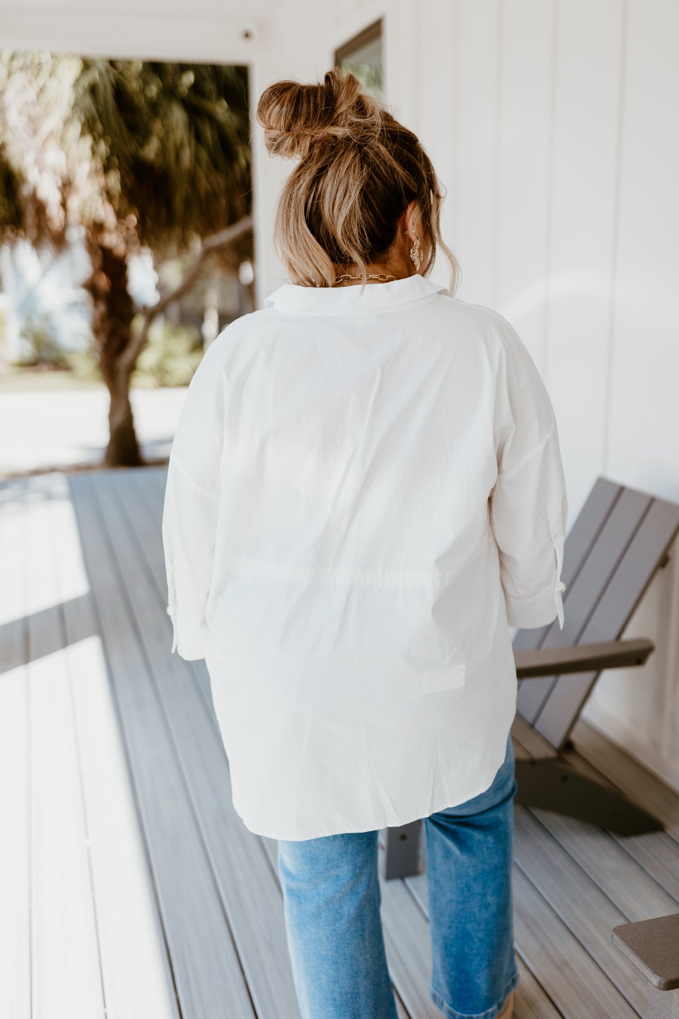 White 3/4 Sleeve Collared Blouse