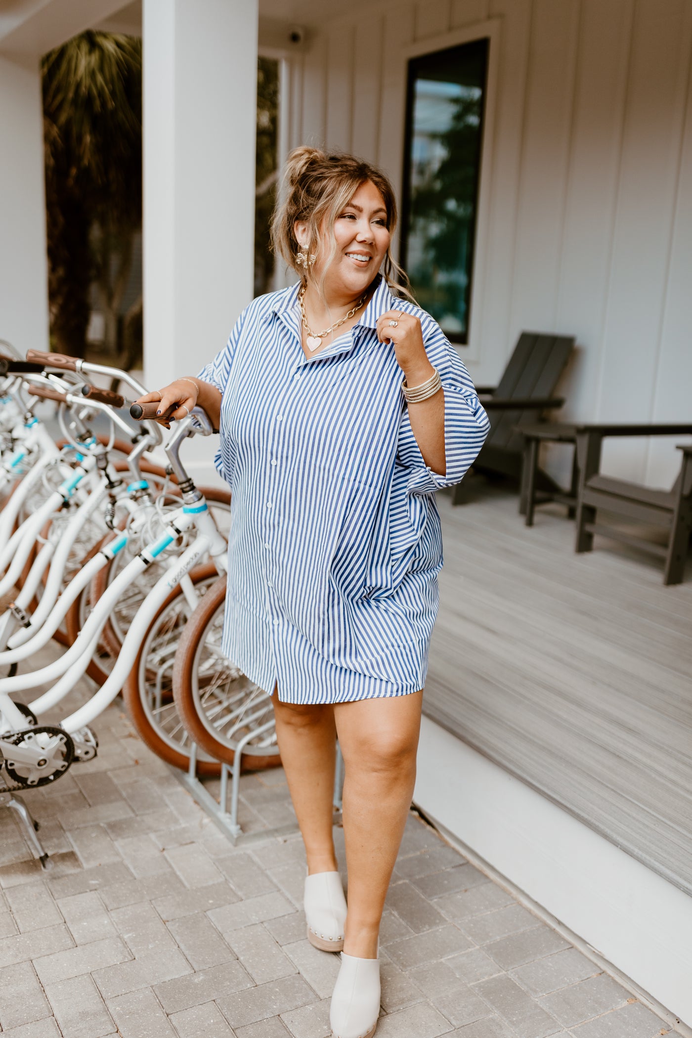 Blue Striped Button Down Dress