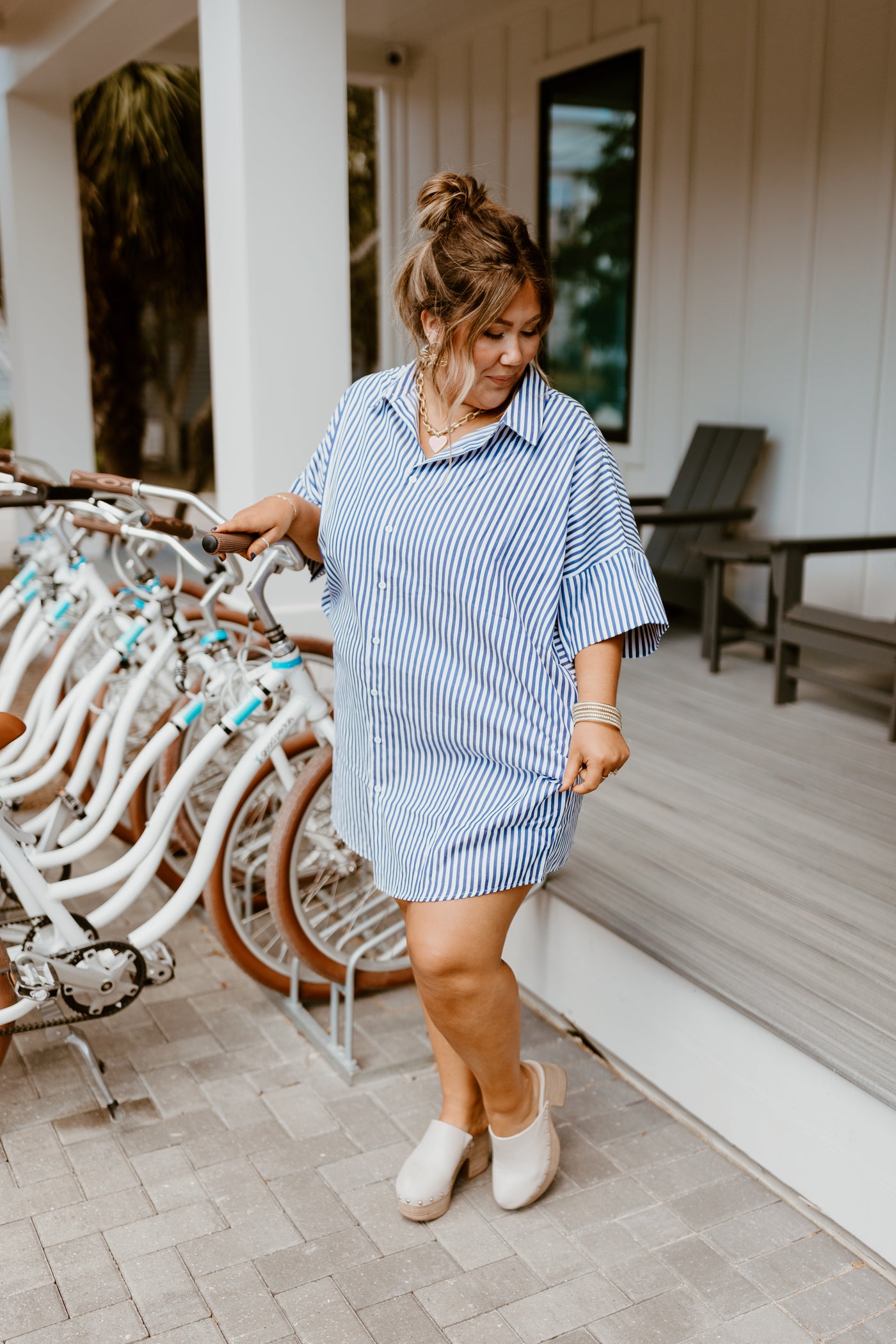 Blue Striped Button Down Dress