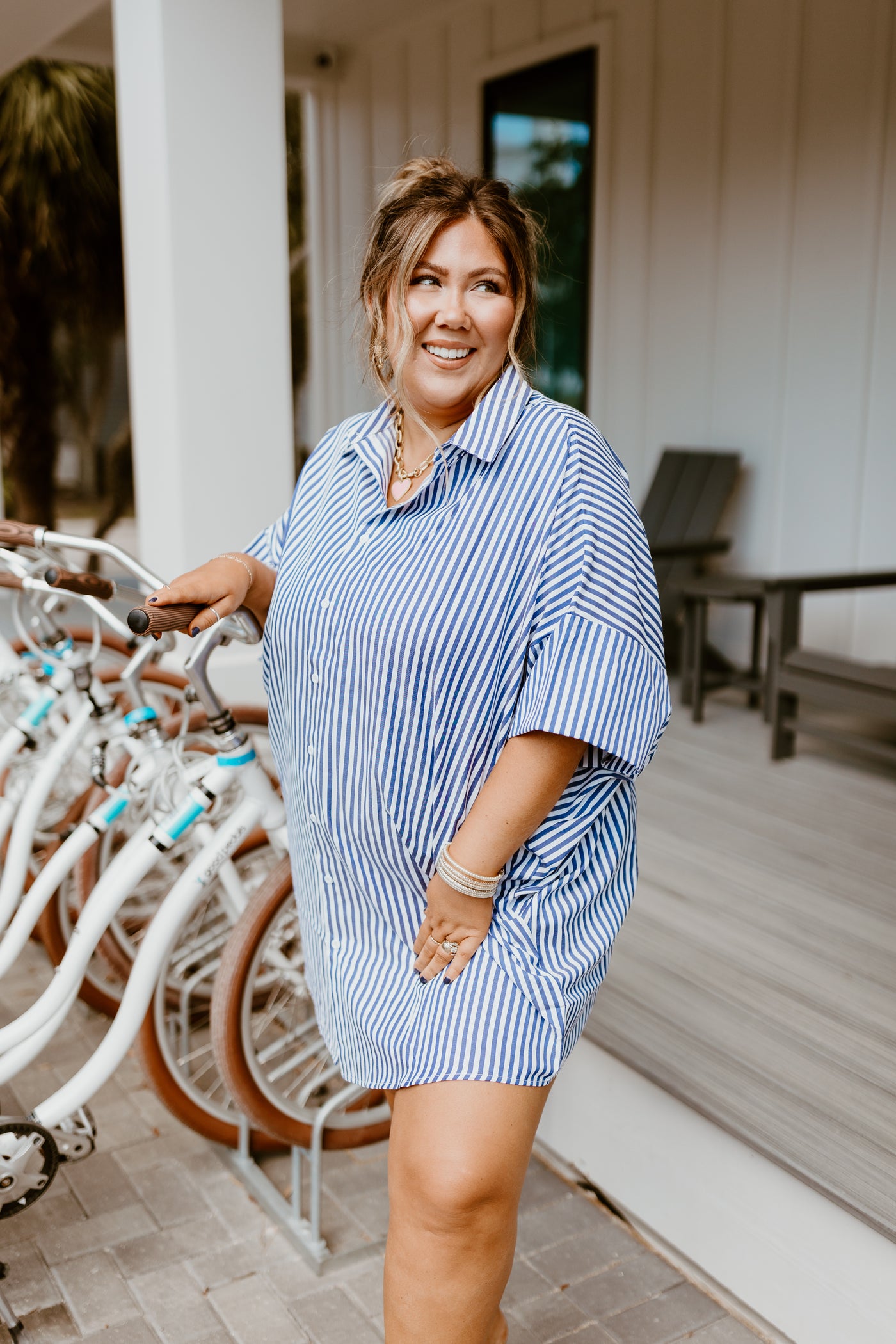 Blue Striped Button Down Dress