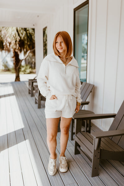 Z Supply Sonata Fleece Sweatshirt and Patio Fleece Short Set in Sea Salt