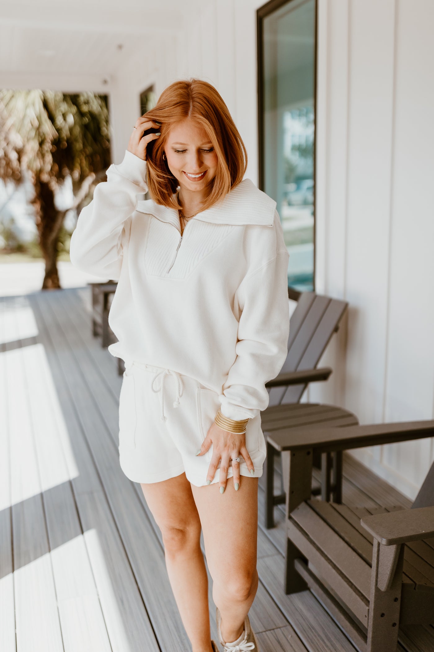 Z Supply Sonata Fleece Sweatshirt and Patio Fleece Short Set in Sea Salt