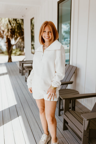 Z Supply Sonata Fleece Sweatshirt and Patio Fleece Short Set in Sea Salt