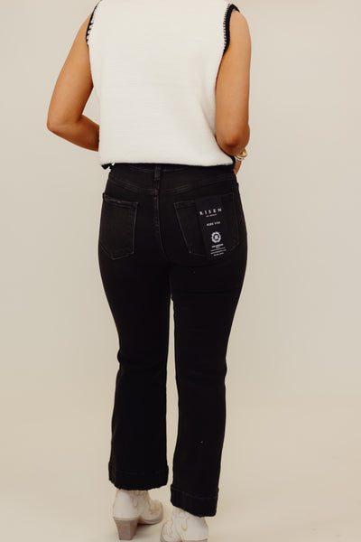 Risen Black High Rise Patch Pocket Ankle Flare Jeans