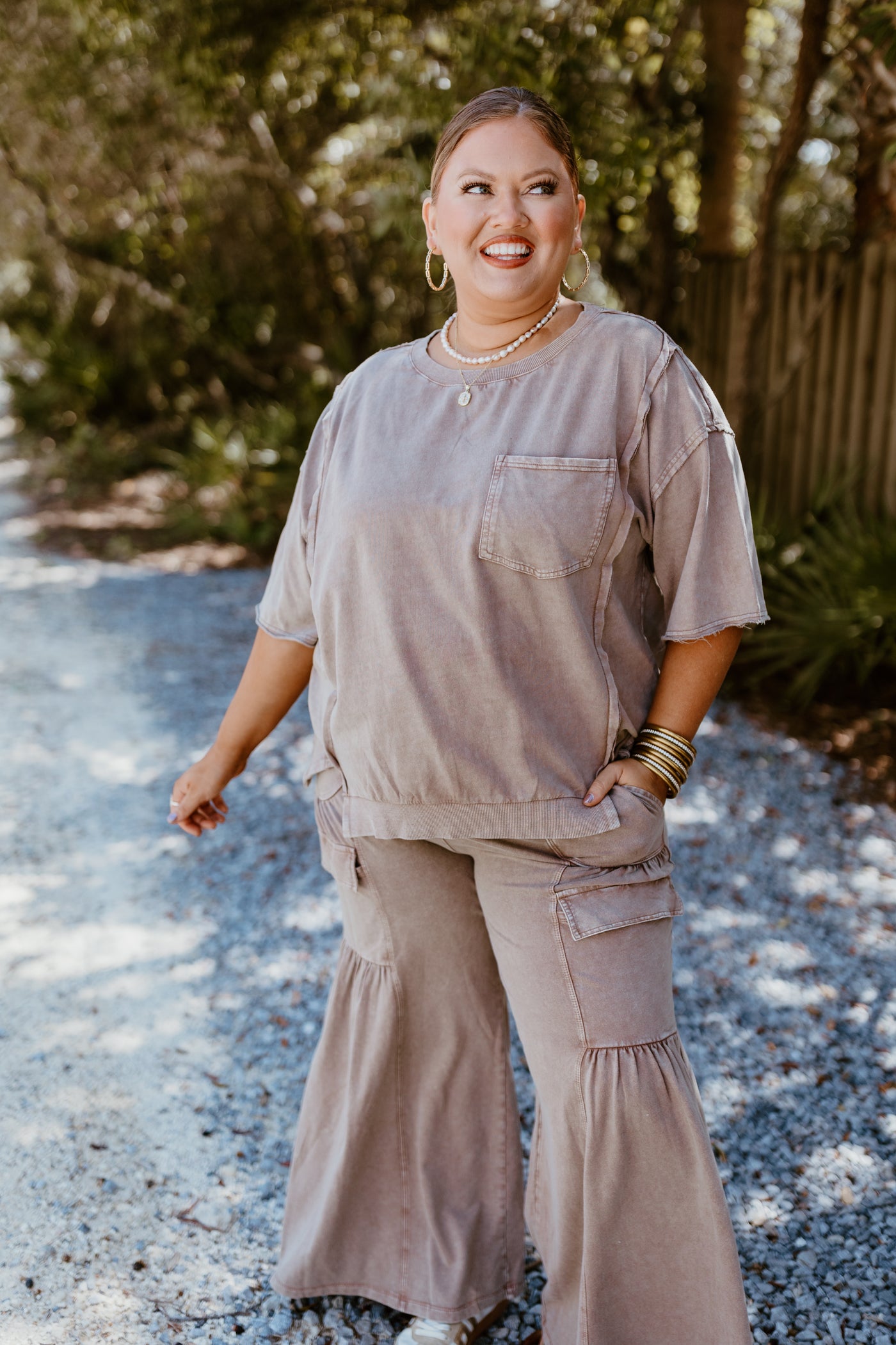 Mocha Oversized Terry Knit Top and Wide Leg Pant Set