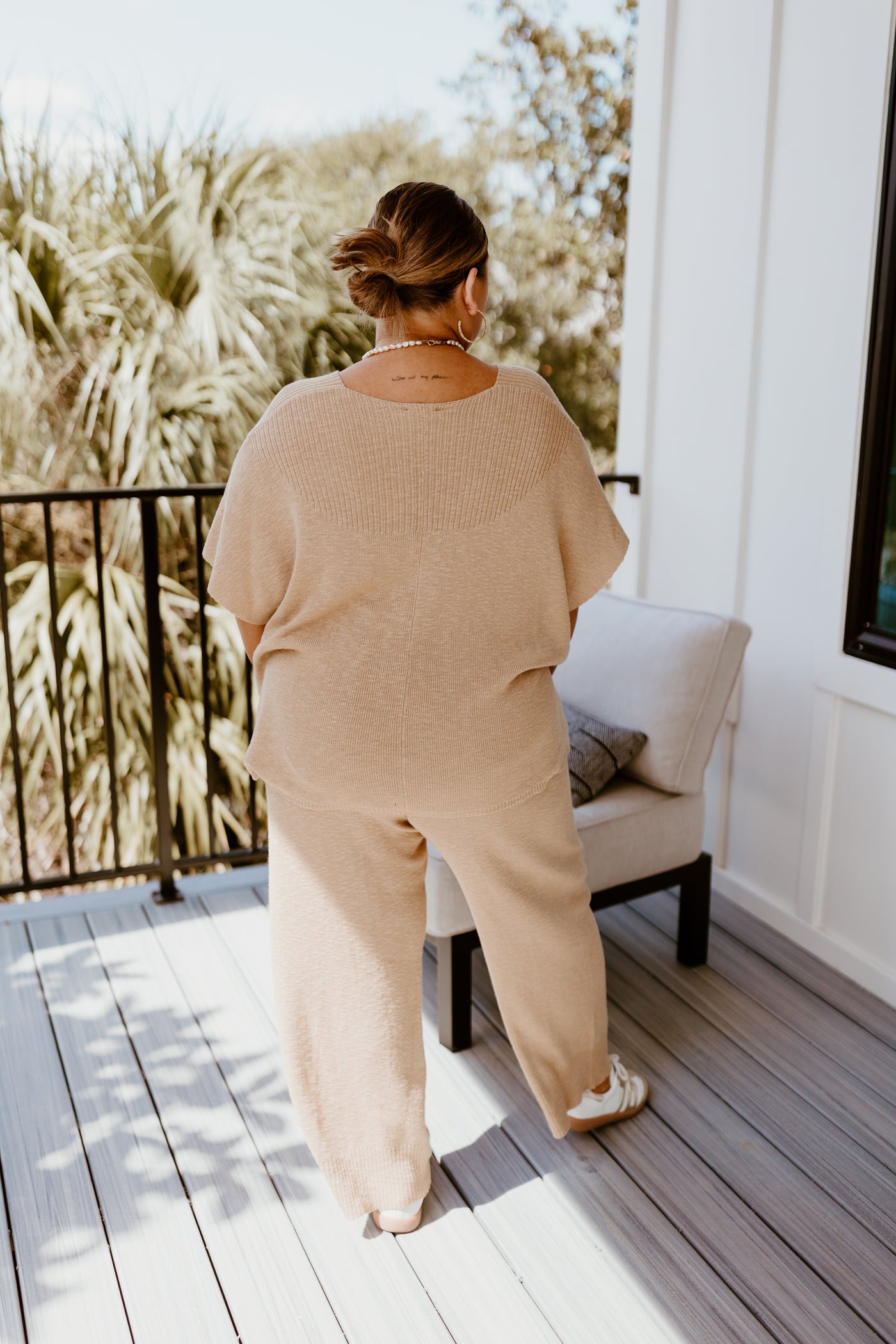 Sepia Yellow Knit V-Neck and Pant Set