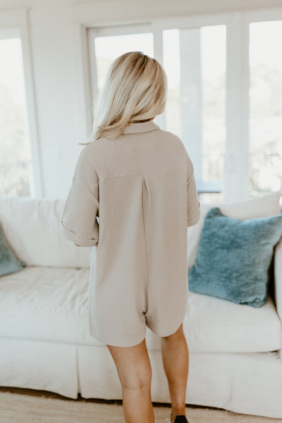 Taupe Textured Button Down Romper