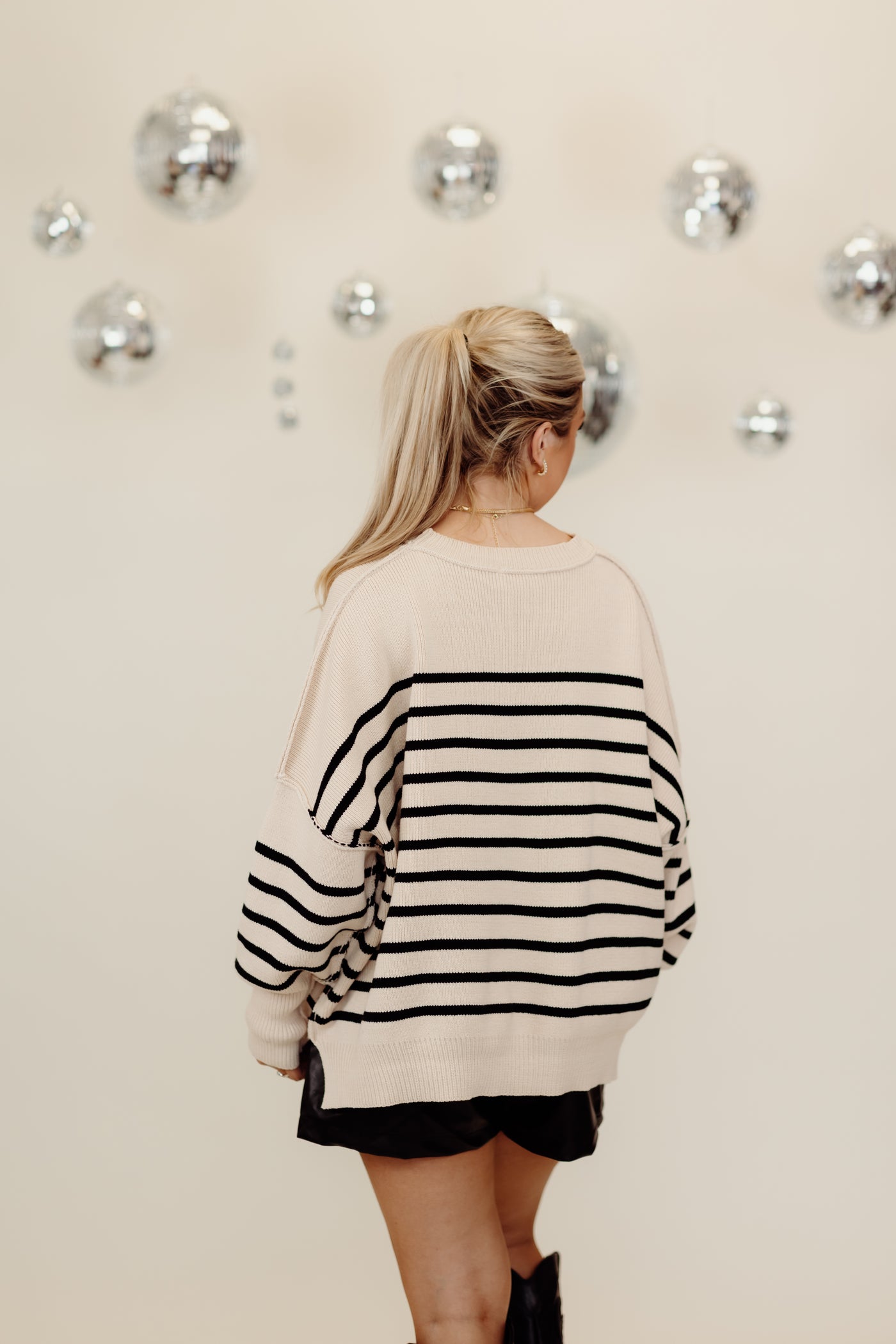 Ecru Striped Oversized Comfy Sweater