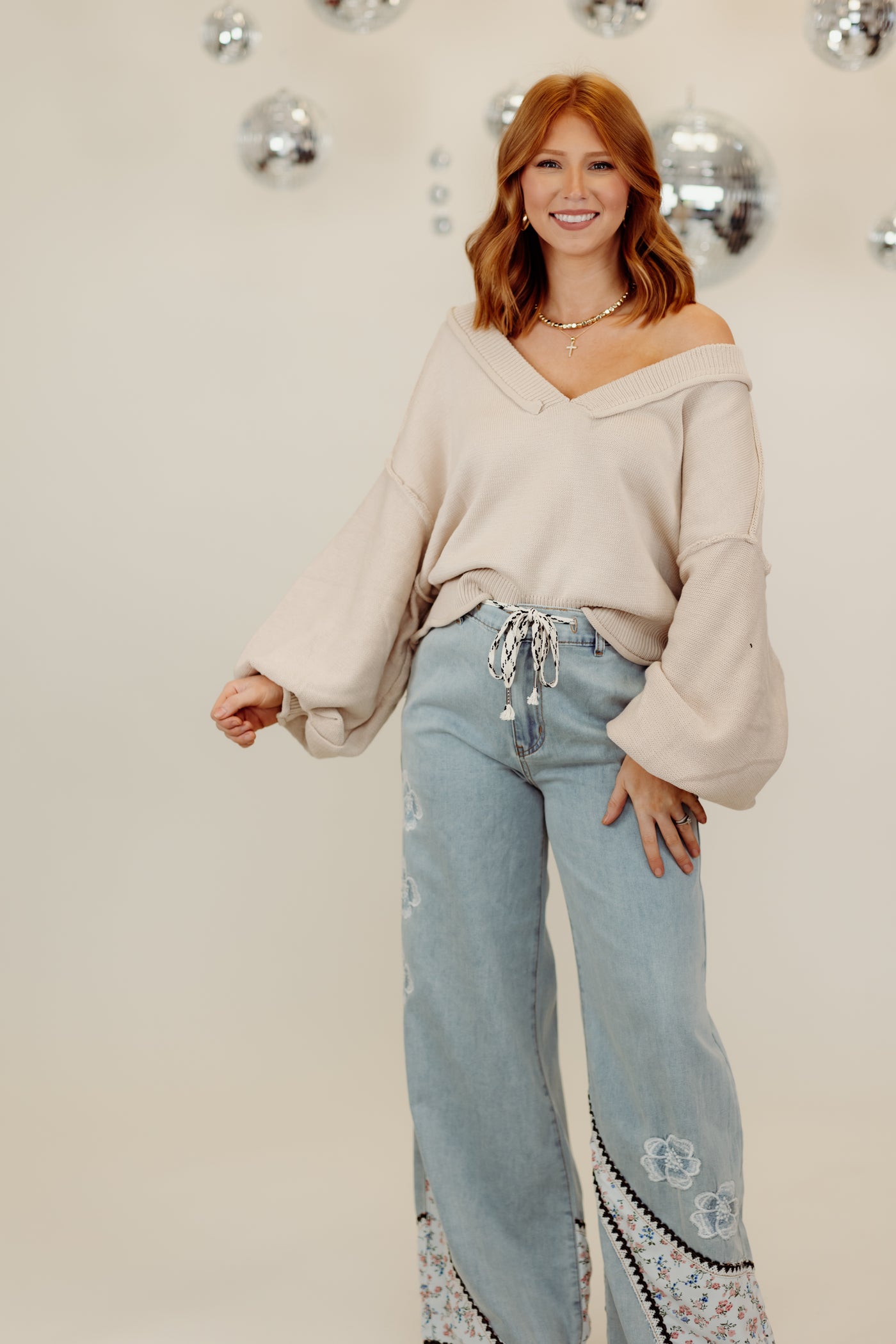 Evening Sand Oversized Hacci Balloon Sleeve Sweater